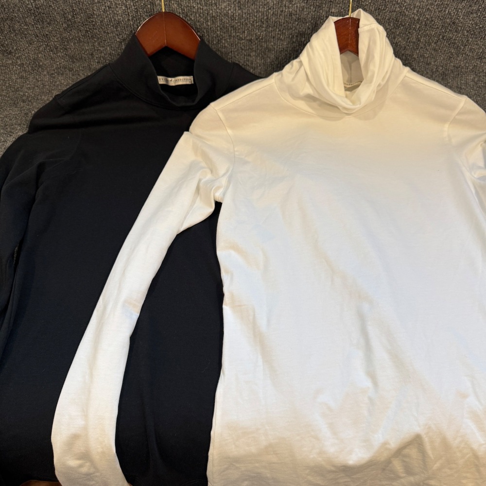Peruvian Connection Pima Cotton Turtleneck & Mock Neck Tops Lot 2 Black White XS